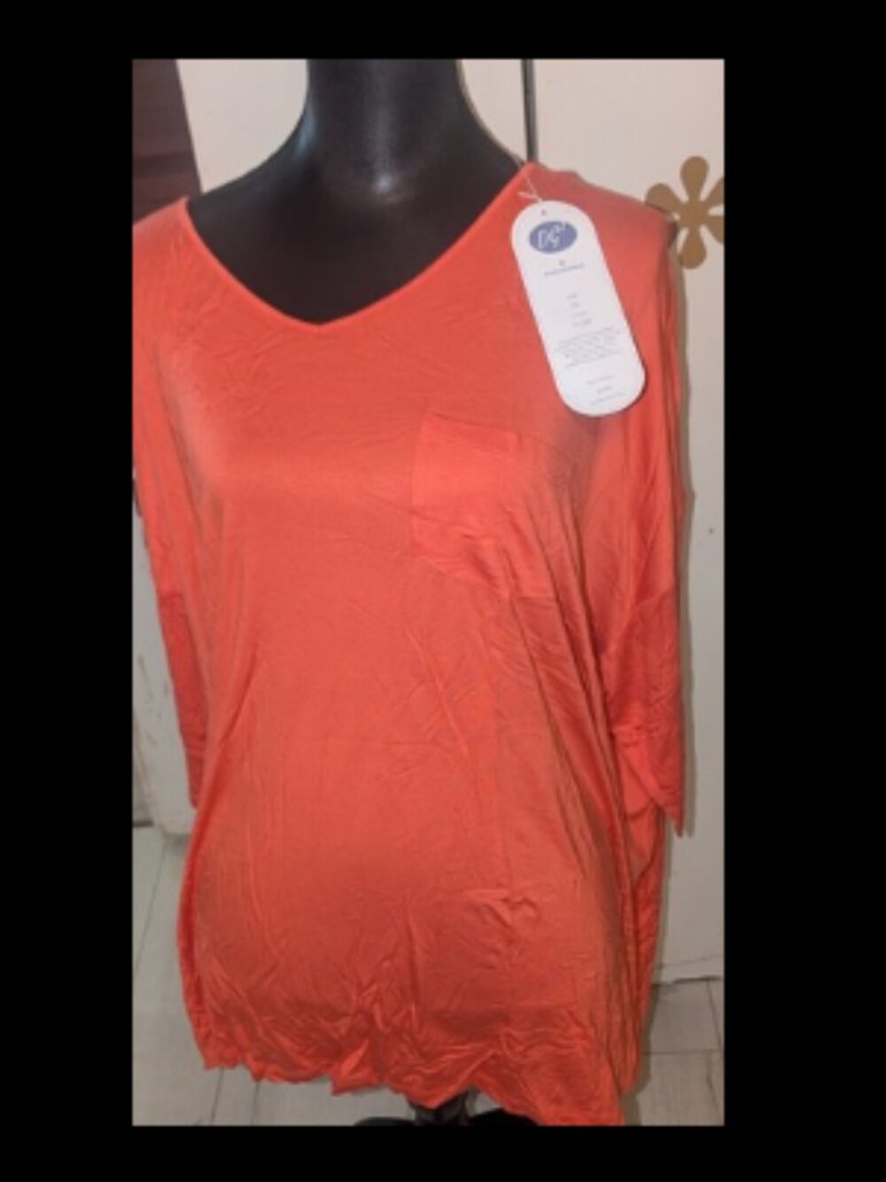 NWT DG2 Diane Gilman Rayon/Stretch Long Coral V Neck Plus Size Womens Top Sz 2X